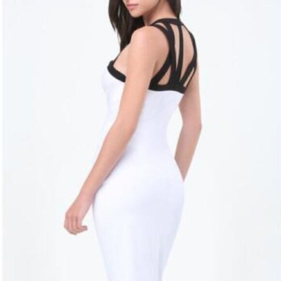 NWT! Bebe White Black Cage Yoke Midi Dress, Size Small - Picture 7 of 9